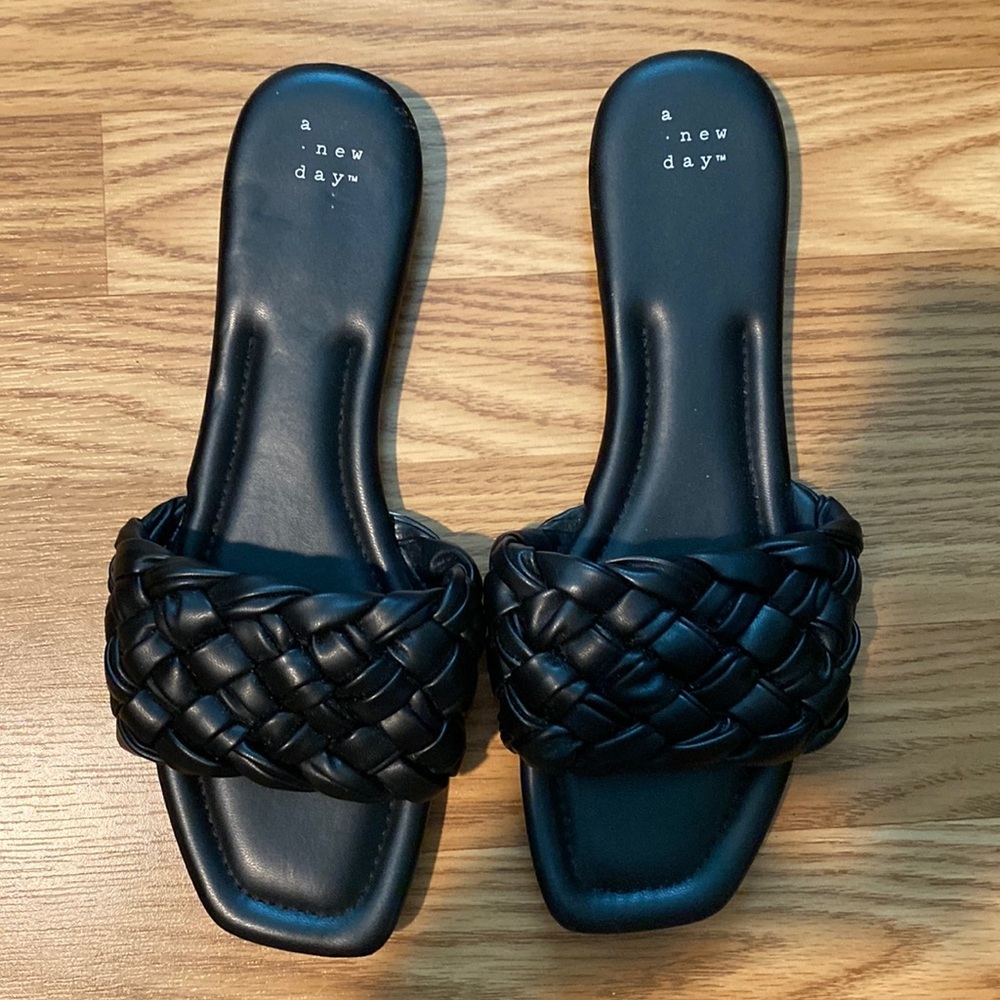a new day Black Woven Slide Sandals